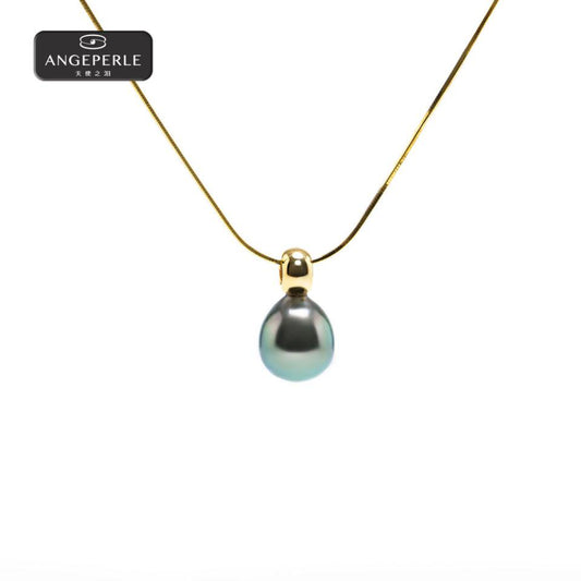 ANGEPERLE S925 Silver Seawater Pearl Tahitian Drop-Shaped Pendant (TSJ270)