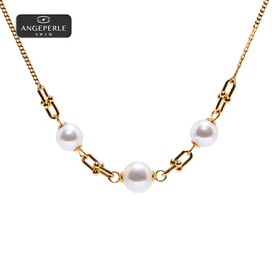 ANGELPERLE S925 Silver Freshwater Pearl Gablily Pearl Necklace(TSJ395)