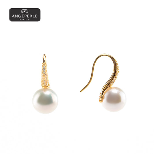 ANGELPERLE S925 Silver Freshwater Pearl Gablily Ear Hook(TSJ463)