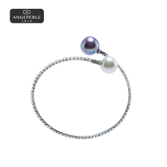 ANGEPERLE S925 Silver Freshwater Gablily Pearl Bracelet(TSJ505)
