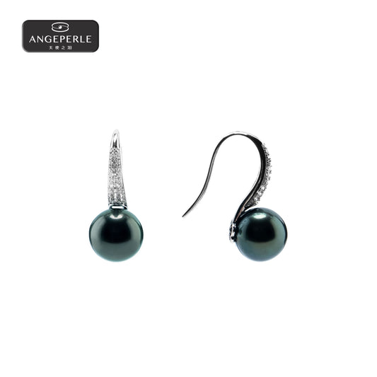 ANGELPERLE S925 Silver Seawater Pearl Tahitian High Heel Ear Hook(TSJ523)