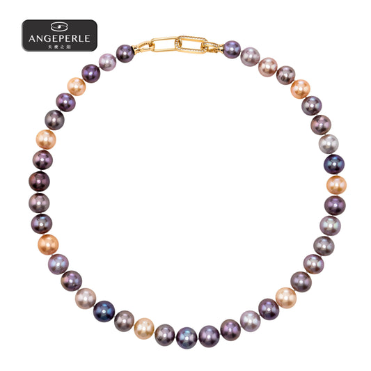 ANGELPERLE S925 Silver Freshwater Pearl Edison Candy Color Necklace(TSJ542)