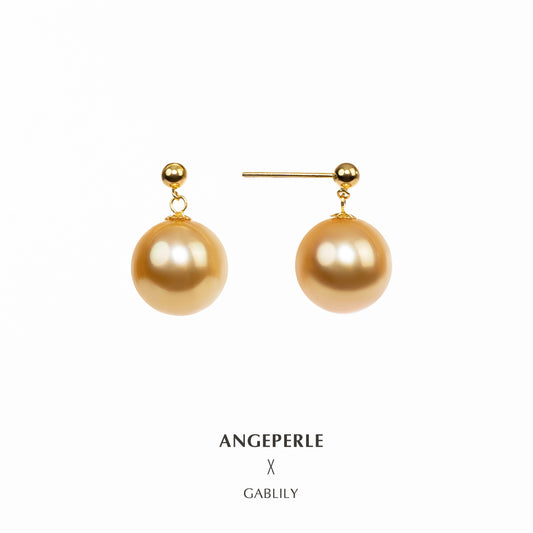 ANGEPERLE 18K Gold 10-11mm Seawater Pearl South Sea Gold Earrings(TSJCY196)