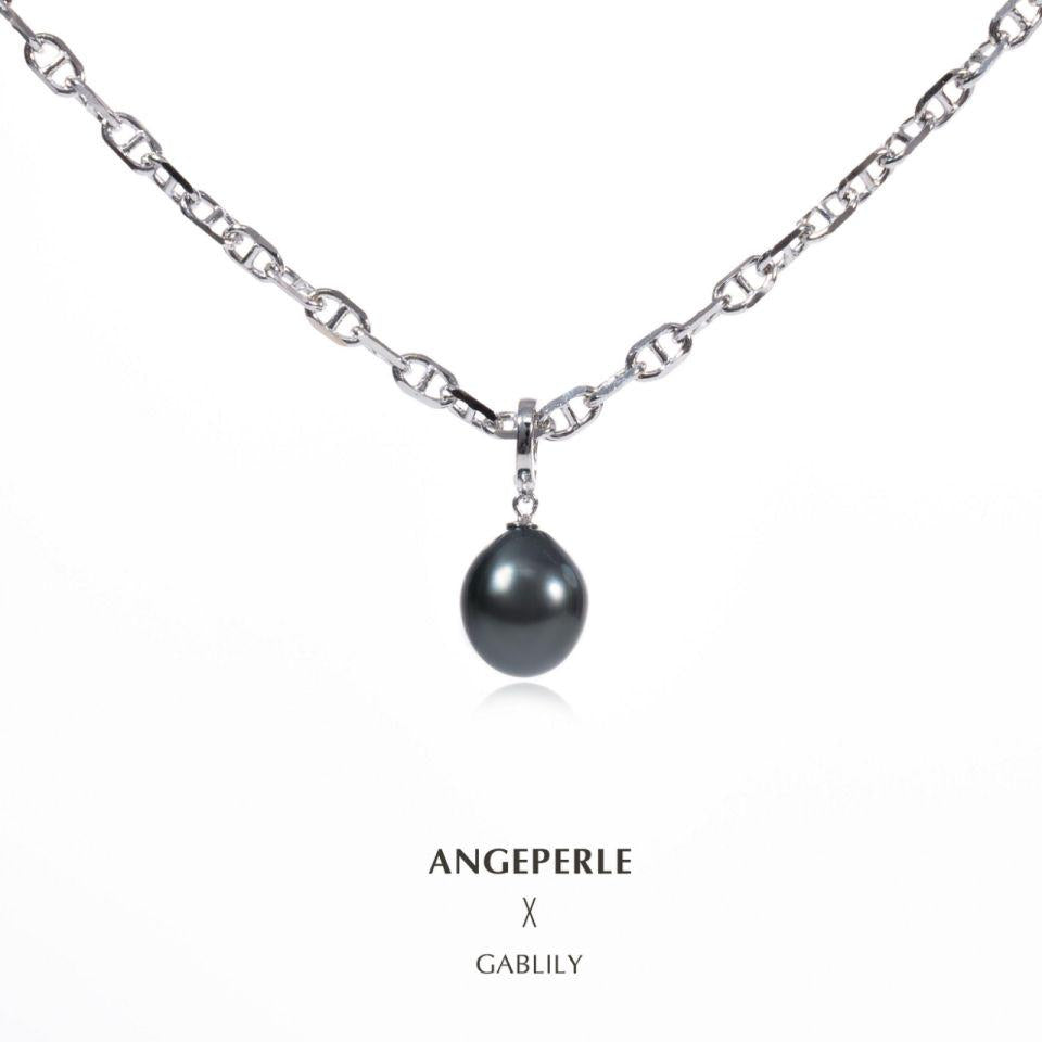 ANGEPERLE S925 Silver Seawater Pearl Tahitian Baroque Pig Nose Necklace (TSJCY413)