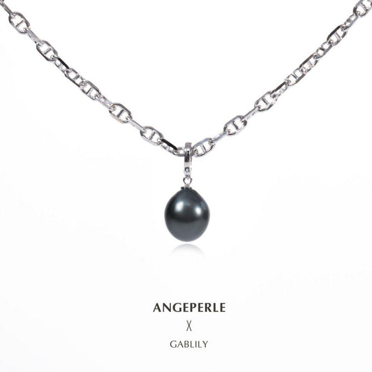 ANGEPERLE S925 Silver Seawater Pearl Tahitian Baroque Pig Nose Necklace (TSJCY413)