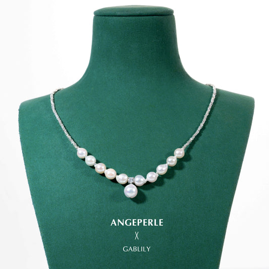 ANGEPERLE S925 Silver Seawater Pearl Akoya U-Shaped Balance Wood Ring (TSJCY416)