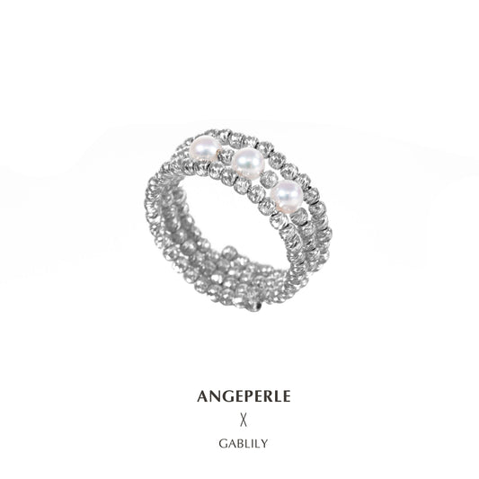 ANGEPERLE S925 Silver Freshwater Pearl Gablily Xiaomi Bead Multi-Ring Ring (TSJCY502)
