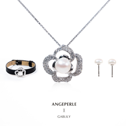 ANGEPERLE S925 Silver Two-In-One Freshwater Pearl Gablily Pendant, Earrings, and Wristband Set (TSJCY562)