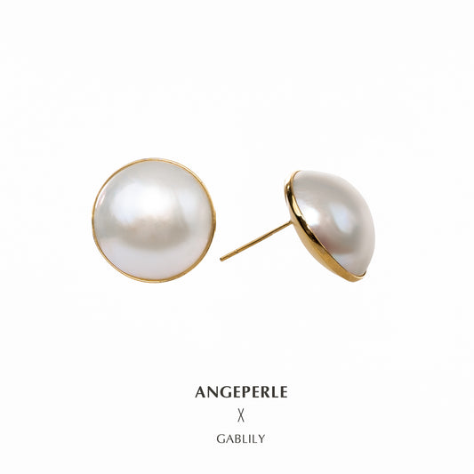 ANGEPERLE Gold-plated Seawater Mabe Pearl Stud Earrings