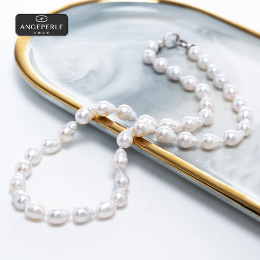 ANGELPERLE S925 Silver Freshwater Pearl Baroque Necklace(TSRY035)
