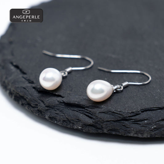 天使之淚 S925銀淡水珍珠米形耳鉤(TSSL098)