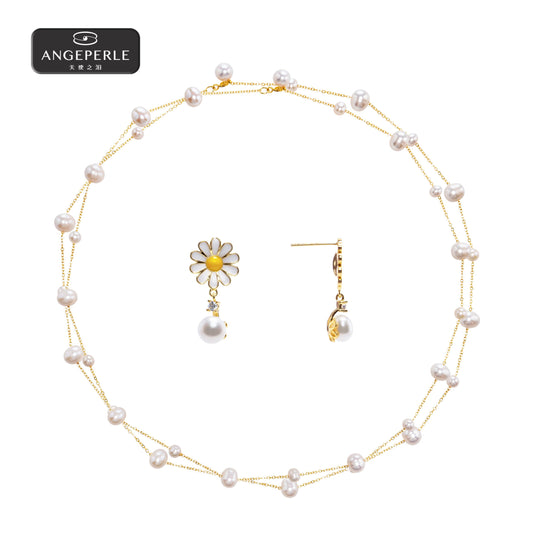 天使之淚 合金淡水珍珠滿天星項鍊送小雛菊耳環(TSSL200)