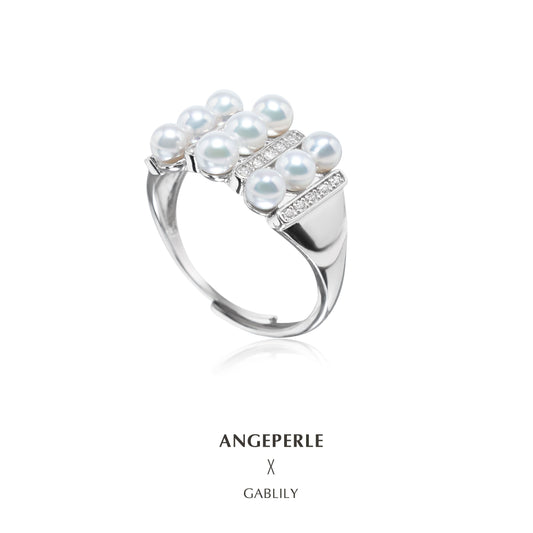 ANGELPERLE S925 Silver Freshwater Pearl Gablily Rice Pearl Ring(TSSLF01)