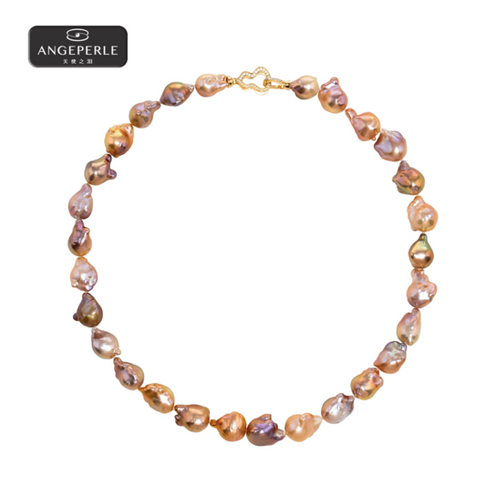 ANGEPERLE S925 Silver Freshwater Pearl Colorful Baroque Necklace (TSSLF082)