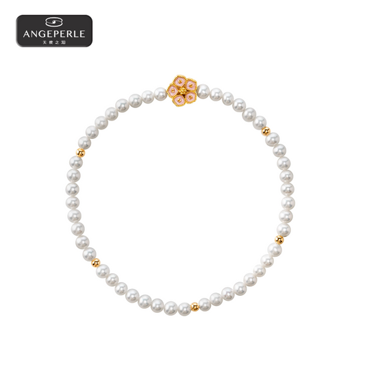 ANGELPERLE S925 Silver Floral Freshwater Pearl Gablily Bracelet(TSSLF179)
