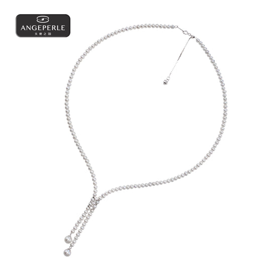 ANGELPERLE S925 Silver Freshwater Pearl Gablily Pearl Necklace(TSSLF229)