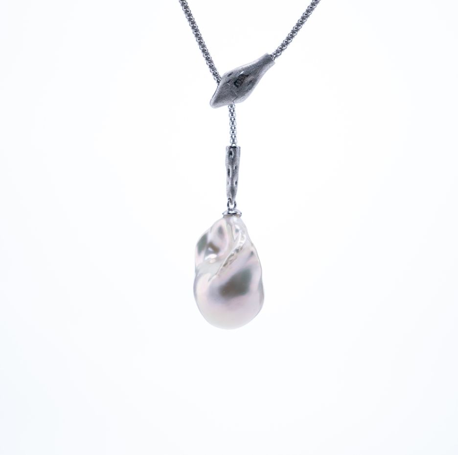 ANGELPERLE S925 Silver Freshwater Pearl Baroque Y-Chain Pendant (TSSLF237)
