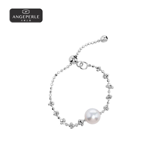 ANGEPERLE S925 Silver Freshwater Pearl Gablily Fairy Chain Ring(TSSLF94)