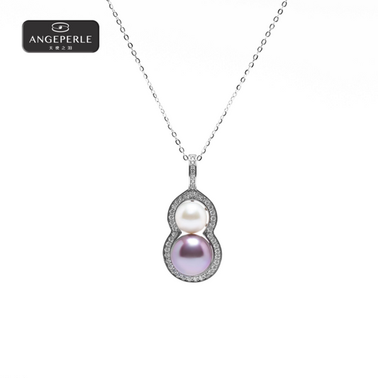 ANGEPERLE S925 Silver Freshwater Pearl Edison Fulu Double Pearl Pendant (TSSLF96)