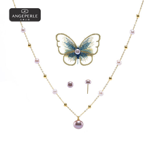 天使之淚 合金淡水珍珠愛迪生吊墜送耳環胸花三件套(TSXX250)