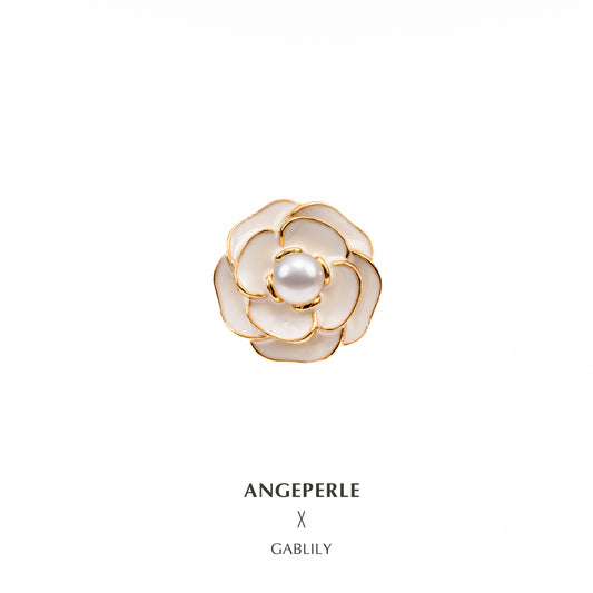 ANGEPERLE Alloy Freshwater Pearl Snow Mountain Rose Brooch