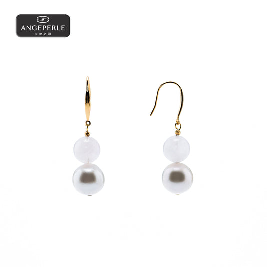 ANGELPERLE S925 Silver Freshwater Pearl Gablily Crystal Pearl Earrings (TSYH12)