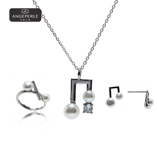 ANGELPERLE Alloy Freshwater Pearl Pendant with Earrings & Ring(TSYM158)