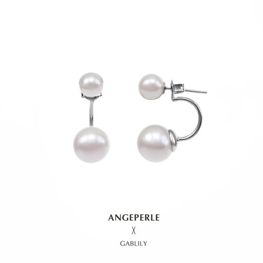 ANGEPERLE S925 Silver Freshwater Pearl Jia Baili Double Pearl Earrings(TSZL062)