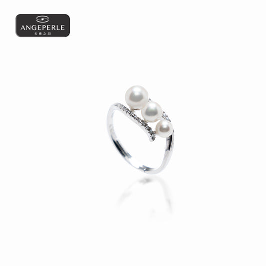 ANGELPERLE S925 Silver Seawater Pearl Akoya Ring(TSZZN06)