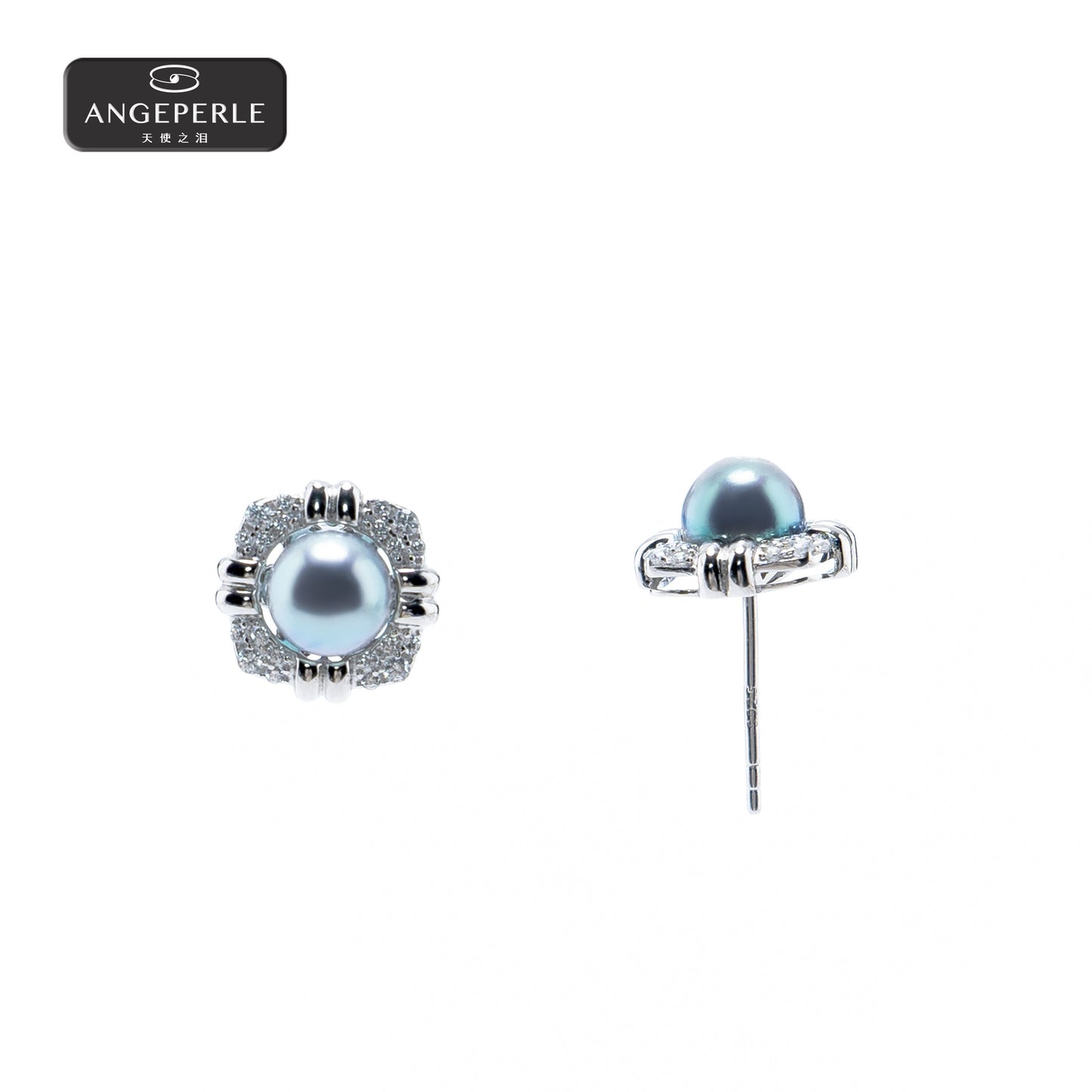 ANGELPERLE S925 Silver Seawater Pearl Madama Pearl Stud Earrings (TSZZN107)