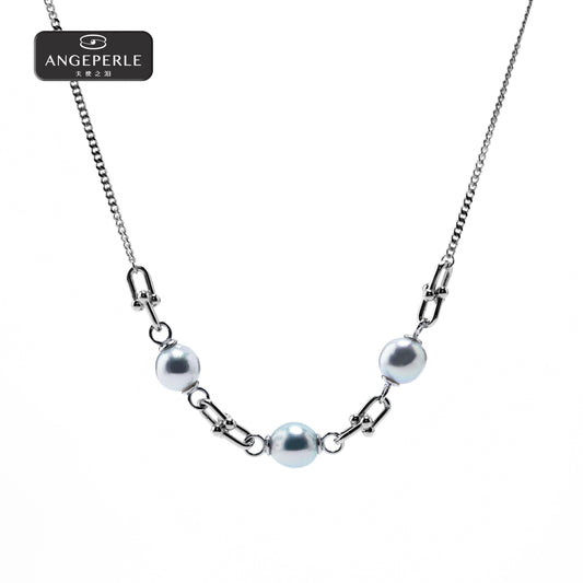 ANGEPERLE S925 Silver Seawater Madama Pearl Horseshoe Buckle Pendant(TSZZN116)