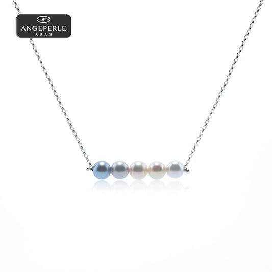 ANGELPERLE S925 Silver Seawater Pearl Akoya Madama Gradient Balance Pendant(TSZZN119)
