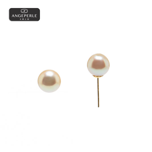 ANGEPERLE 18k Gold Seawater Pearl Feather Gold Earrings(TSZZN73)