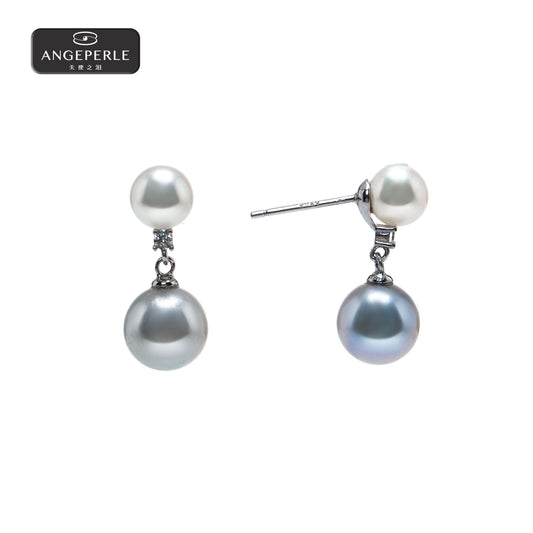 ANGELPERLE S925 Silver Seawater Pearl Akoya Madama Earrings(TSZZN78)