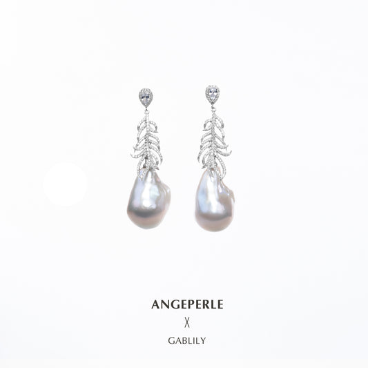 ANGELPERLE S925 Silver Angel Wing Baroque Freshwater Pearl Earrings