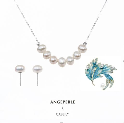 天使之淚 S925銀淡水珍珠項鍊耳環胸針三件套(ZPZL054)