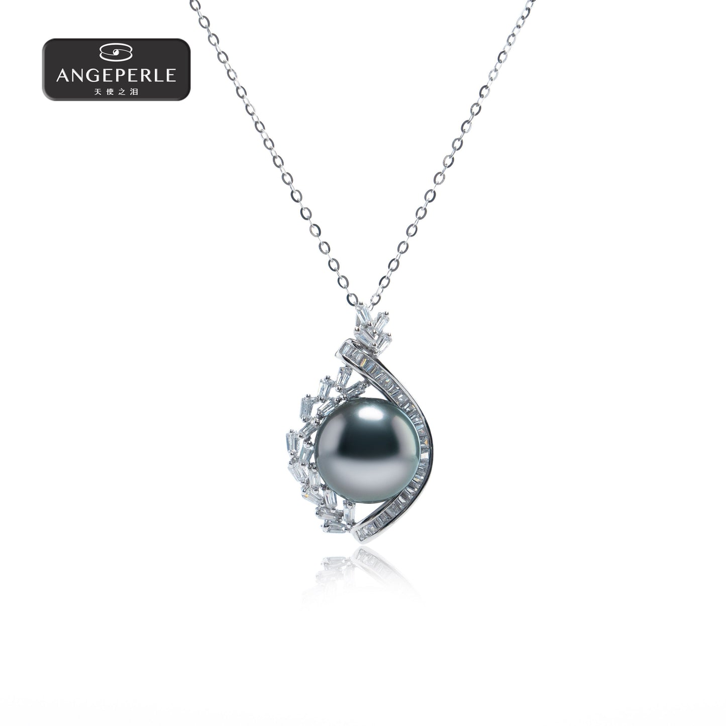 エンジェルズティアーズ S925 スターリングシルバー プラチナ グレー シーウォーターパール タヒチアンペンダントTSSLF190