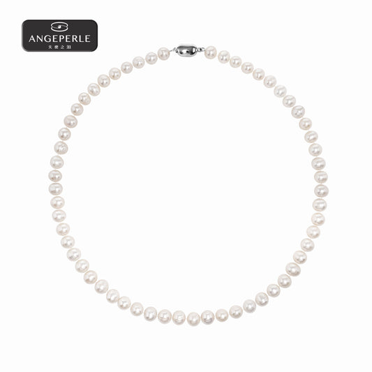 ANGEPERLE s925 silver freshwater pearl necklace 6.5-7.5mm(TSJ233)