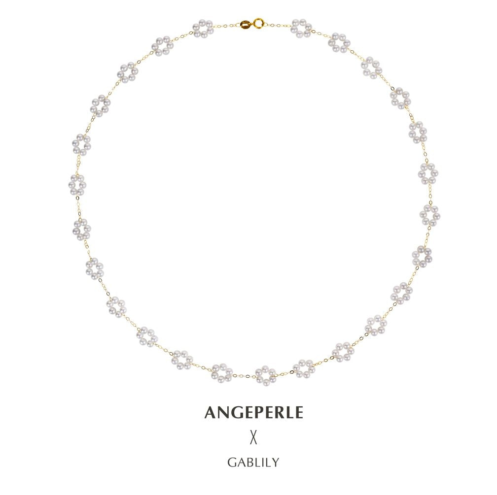 天使之淚 18K金淡水珍珠白麗小米珠繁花滿天星項鍊(TSGY096)