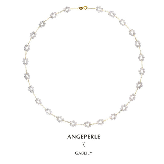 天使之淚 18K金淡水珍珠白麗小米珠繁花滿天星項鍊(TSGY096)