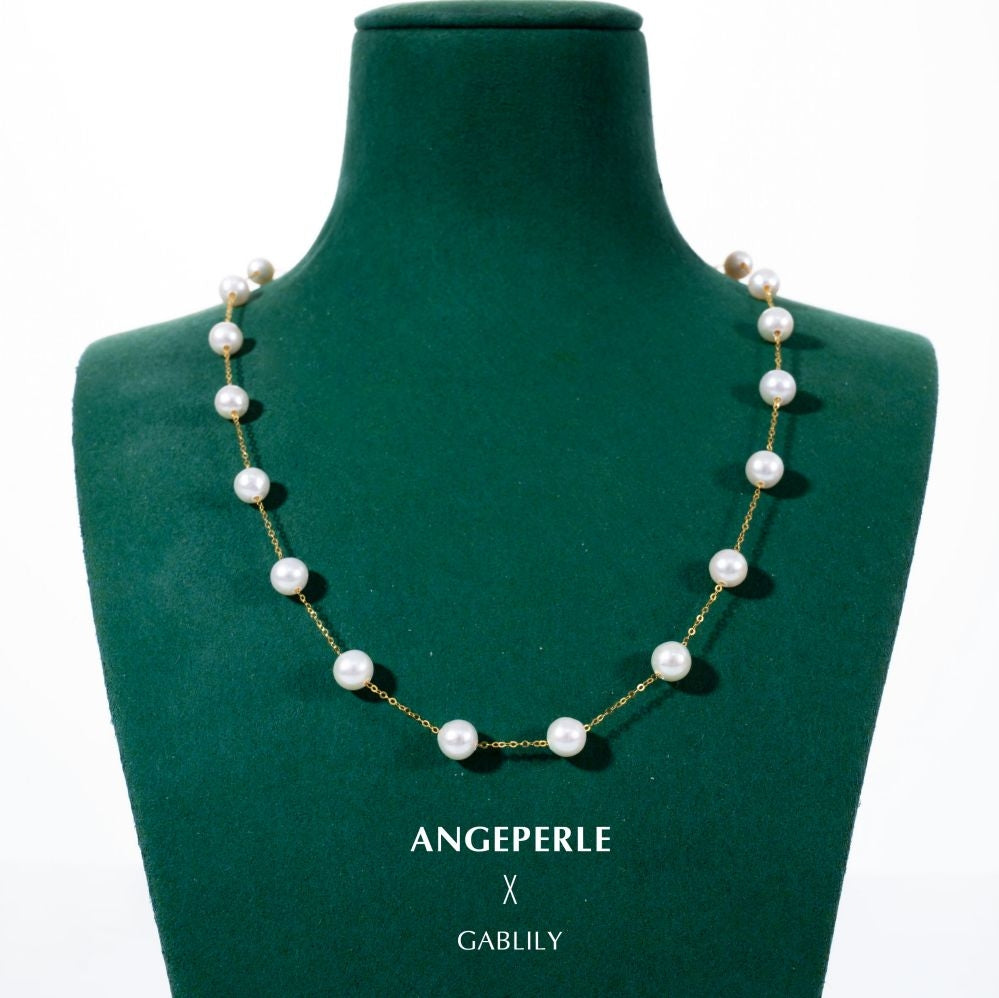 天使之淚 18K金淡水珍珠珍珠滿天星項鍊(TSGY131)