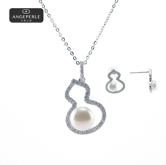天使之淚 S925銀淡水珍珠福祿吊墜耳環兩件套(TSJ466)