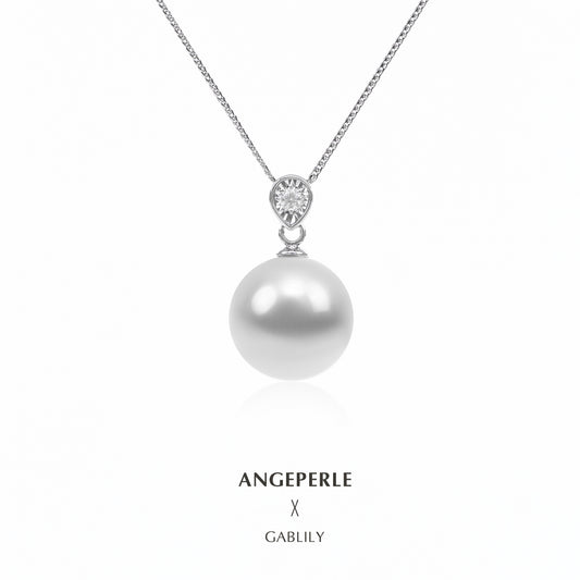 ANGEPERLE Diamond Seawater Pearl Australian White Chopin Chain Pendant(TSJCY248)
