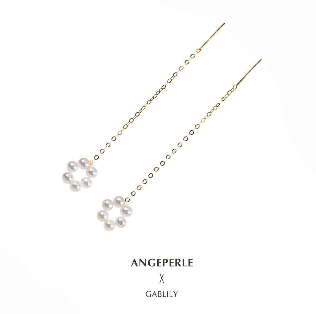 天使之淚 18K金淡水珍珠白麗小米珠耳耳線(TSJCY769)