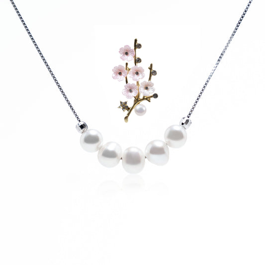 天使之淚 s925銀淡水珍珠微笑鏈項鍊套裝(TSJCY996)