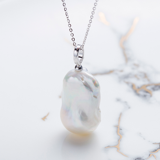 ANGEPERLE S925 Silver Baroque Pearl Pendant Freshwater Pearl (TSZL212)