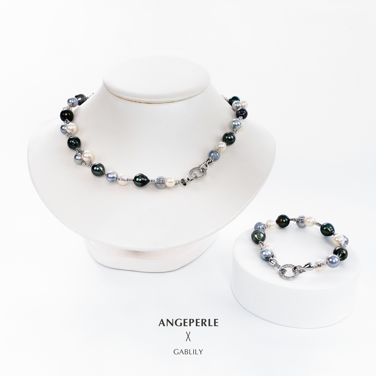 ANGELPERLE Alloy Seawater Pearl Madama Tahitian Baroque Three-Flower Sweater Chain Bracelet(zpaw111)