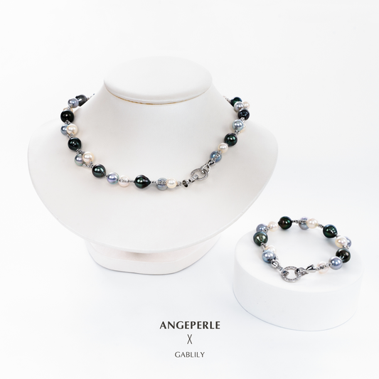 ANGELPERLE Alloy Seawater Pearl Madama Tahitian Baroque Three-Flower Sweater Chain Bracelet(zpaw111)