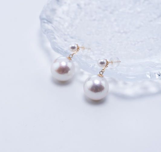 ANGEPERLE Freshwater Pearl Gablily Double Pearl Earrings（TSGY252）