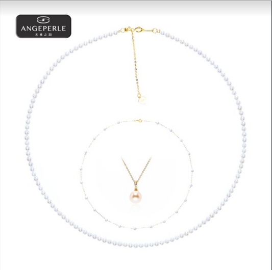ANGEPERLE Freshwater pearl Gablily starry sky necklace with millet pearl necklace 3-5mm（TSJ621）